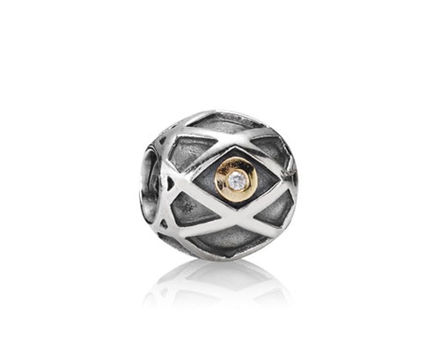 Pandora Charm - Silber Harlekinmuster mit Brillant in Gold gefasst - 790164D