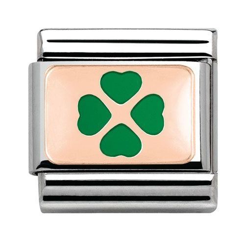 Nomination Anhänger - Composable Classic - 9k Rosegold, Emaille - Kleeblatt Grün - 430201/08