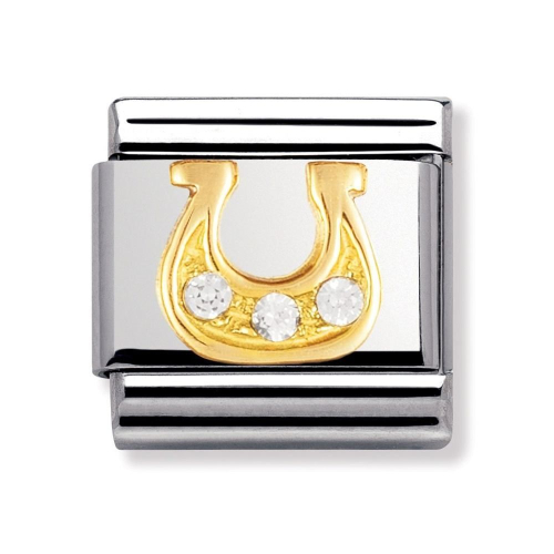 Nomination Classic - GOOD LUCK Edelstahl, 18K-Gold und Cubic Zirc. (Hufeisen DANISCH WEISS)